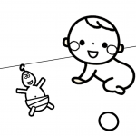 bebés-recién-nacidos-para-colorear-e-imprimir-jugando-a-la-pelota-y-con-peluche-de-bebé