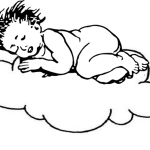 dibujo-para-colorear-de-bebé-recién-nacido-durmiendo-encima-de-una-nube